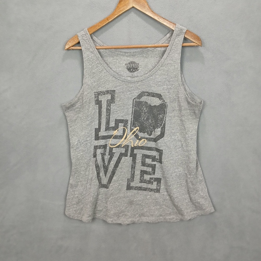 Home Free Tank Top Womens Large Gray Graphic Love Ohio Cotton Round Neck Casual